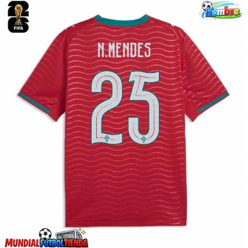 Camiseta Portugal Nuno Mendes #25 Primera Equipación Replica Mundial 2026 mangas cortas